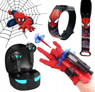 SPIDER MAN WEB LAUNCHER GLOVE 3 ŠÍPKY SVIETIACA MASKA + detské hodinky T70